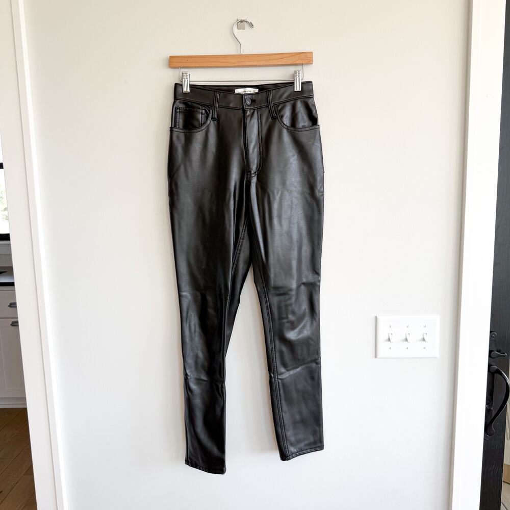 Abercrombie & Fitch Curve Love The Skinny High Rise Faux Leather Jeans Black 27